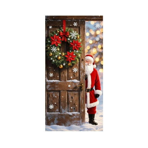 Christmas Door Cover Decorations Merry Christmas Front Door Cover Christmas Door Banner Fabric Glitter Props Xmas Snowflake Hanging Door Wrap for Photo Booth Props Party (Santa Style)