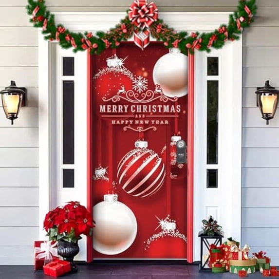 Christmas Door Cover Elastic, 2026 New Stretch Christmas Door Covers Fabric, FunnyChristmas DoorCovers for Front Door Decorations (A,Polyester)