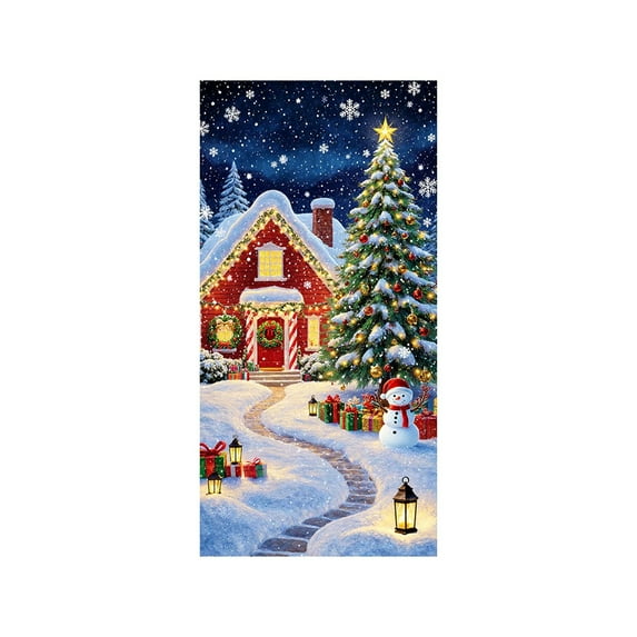 Christmas Door Cover, Front Door Covers Holiday Wall Decorations Merry Xmas Snowman Backdrop Banner for Indoor Outdoor Home Office Classroom Decor