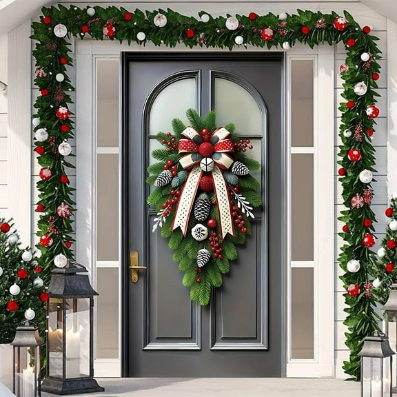 Christmas Door Cover Holiday Tree Pattern Polyester Decoration for Front Door Wall Table Winter Party Home Decor