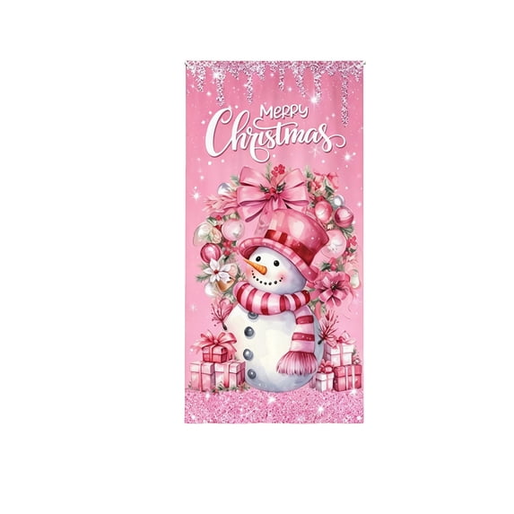 Christmas Door Cover, Merry Christmas Front Door Cover, Backdrop Doors Decoration for Christmas Indoor Outdoor Decorations, 72 x 36 Inch, Pink