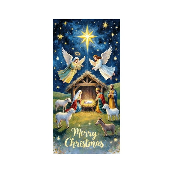 Christmas Door Cover, Nativity Scene Front Door Banner Christmas Fabric Door Decorations for Holiday Xmas Party Supplies 35 X 70 Inch