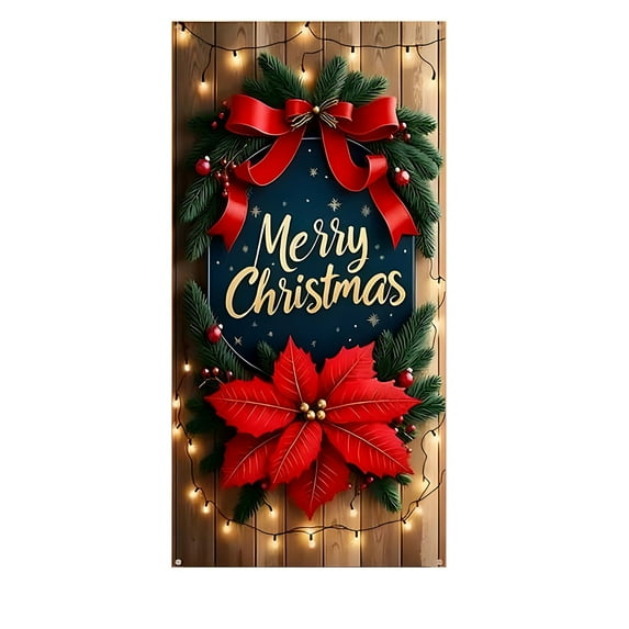 Christmas Door Cover - Polyester Door Decor for Front Doors, Indoor Doors and Walls - Durable, Reusable Holiday Festival Decoration with Easy Hanging Rope