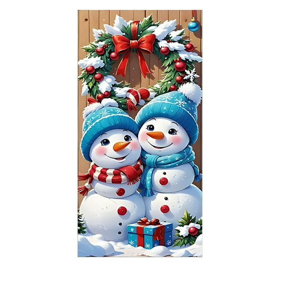 Christmas Door Cover - Polyester Door Decor for Front Doors, Indoor Doors and Walls - Durable, Reusable Holiday Festival Decoration with Easy Hanging Rope