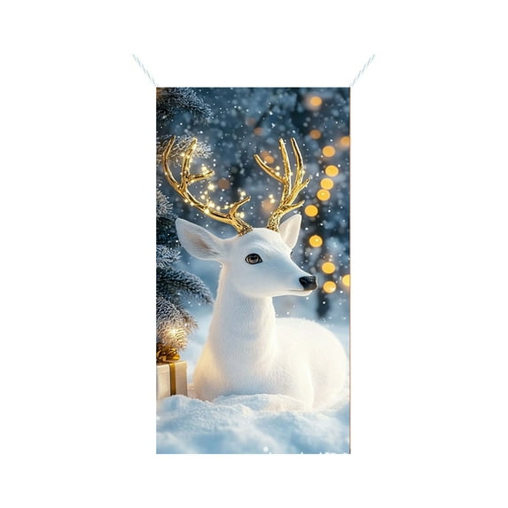 Christmas Door Cover Reindeer Merry Christmas Background Banner Xmas Fabric Door Banner Photography Hanging Cover Photo Booth Props Decorations for House Door Decor, 70.9 x 35.4 Inch