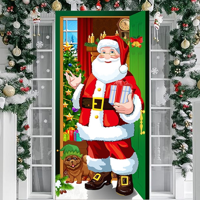 Christmas Door Cover Decorations Merry Christmas Tree Door Cover Xmas Gifts Door Background