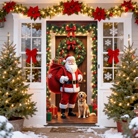 Christmas Door Cover – Santa Claus Pattern 35 x 71 Inch Polyester Banner – Multicolor Front Door Decoration for Holiday Party & Home Decor