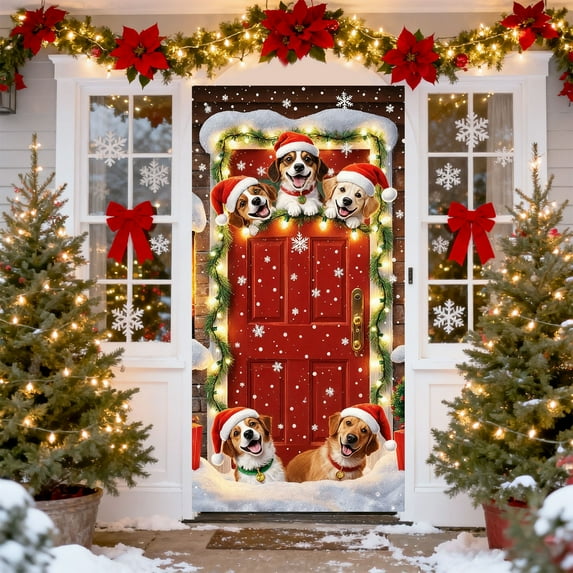 Christmas Door Cover – Santa Claus Pattern 35 x 71 Inch Polyester Banner – Multicolor Front Door Decoration for Holiday Party & Home Decor