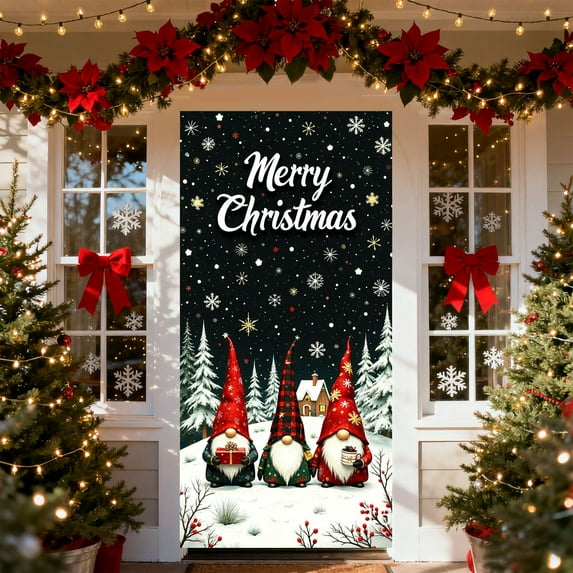 Christmas Door Cover – Santa Claus Pattern Holiday Door Banner – Polyester Front Door Decoration for Christmas Party & Home Entryway