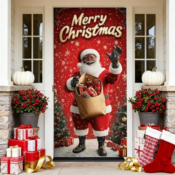 Christmas Door Cover with Santa and Snowman, Festive Holiday Party Decoration, Durable Hanging Door Cover for Outdoor Porch, Walls and Home Entryways, In-Stock Ready for Immediate Use, B, 1pcs