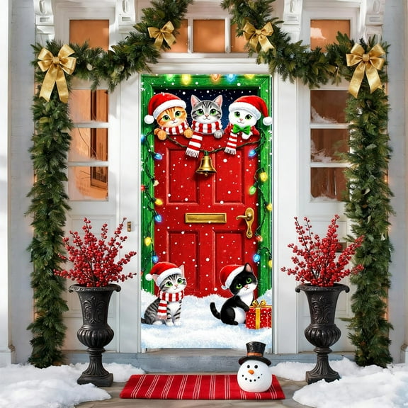 Christmas Door Cover Snowman Backdrop Door Banner Photography Hanging Cover Photo Booth Props for Christmas Winter Home Decoration Indoor Outdoor