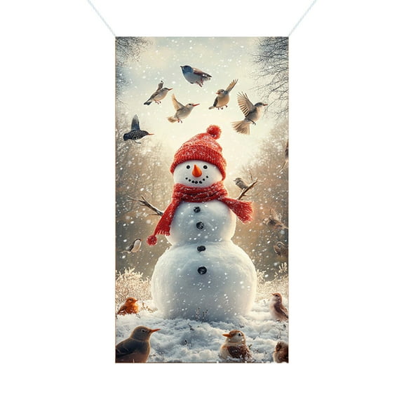 Christmas Door Cover Snowman Christmas Tree Wreath Banner Winter Holiday Decor for Front Door Photo Background Home Party, 35x71in
