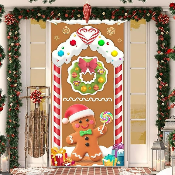 Christmas Door Cover Snowman Decoration Xmas Large Photography Background Banner Porch Sign for Winter Indoor Outside Front Door Banner Farmhouse Party Supplies 6 x 3 Feet