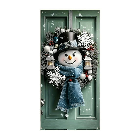 Christmas Door Cover Snowman Xmas Decor Banner 35x71 Festive Wreath Backdrop Winter Front Door Hanging Banner Ornament Porch Entryway Decoration