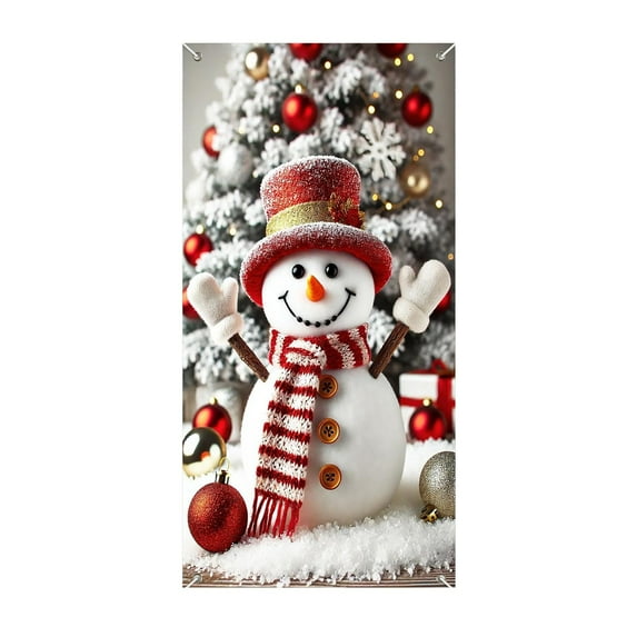 Christmas Door Cover Snowman Xmas Decor Banner 35x71 Festive Wreath Backdrop Winter Front Door Hanging Banner Ornament Porch Entryway Decoration