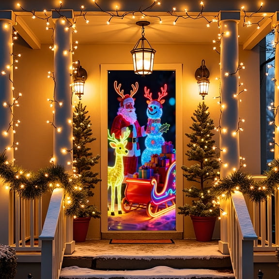 Christmas Door Cover Tapestry, Festive Front Door Hanging Decoration for Holiday Party and Classroom, Easy Install Polyester Door Wrap for Home Use