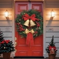 thumbnail image 1 of Christmas Door Cover with Wreath Bells & Red Berries, Polyester Ice Silk Fabric Holiday Door Decoration, Festive Xmas Front Door Wreath Cover for Home Party Christmas Decor, 71x35 inch, 1 of 6