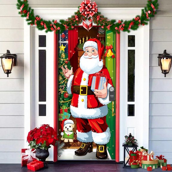 Christmas Door Cover for Front Door, Christmas Stretchy Door Cover Cloth Elastic,79 X 35 Inches