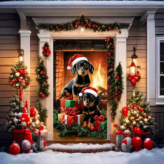 Christmas Door Cover, with Hanging & Festive Design, Made of Polyester for Party & Seasonal
