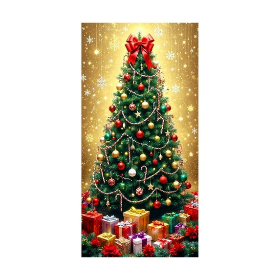 Christmas Door Covers for Front Door, Christmas Tree Door Covers Decorative Banners Photography Background Backdrop for Holiday Porch Farmhouse Home Indoor Outdoor Decoration, 35*71 Inch