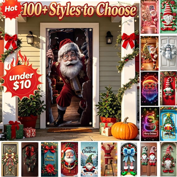 Christmas Door Covers for Front Door, 35" x 71", Vibrant Colors, Durable and Easy Slip-On Setup