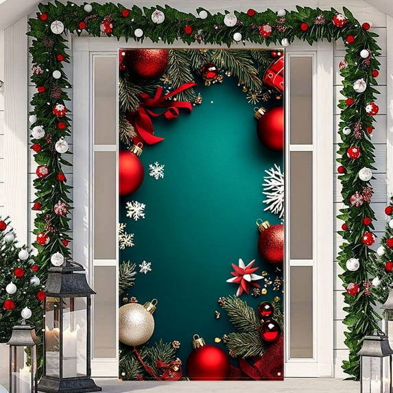 Christmas Door Curtain, Decorative Door Cover, Holiday Scene Layout Backdrop for Home and Party Display