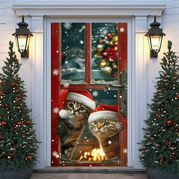 Christmas Door Curtain Door Cover Christmas Cat Door Cover Decorative Tapestry Holiday Party Door Curtain Tapestry Door Cover Christmas Party Decoration Event & Party Easy To Use