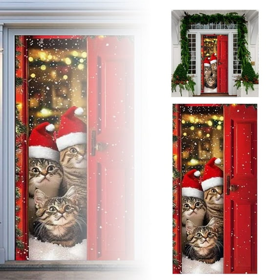 Christmas Door Curtain Door Cover Christmas Cat Door Cover Decorative Tapestry Holiday Party Door Curtain Tapestry Door Cover Christmas Party Decoration