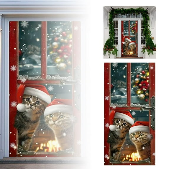 Christmas Door Curtain Door Cover Christmas Cat Door Cover Decorative Tapestry Holiday Party Door Curtain Tapestry Door Cover Christmas Party Decoration Event & Party Home Decor