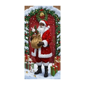 Christmas Door Curtain Flag , Xmas Hanging Banner Holiday Backdrop Santa Background for Home Holiday Decor 72.8X35.4 In Black