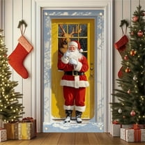 Christmas Door Curtain Hanging - Reusable Santa Claus Print Door Cover, Washable Door Banner Party Backdrops Winter Entrance Door Entryway Decoration
