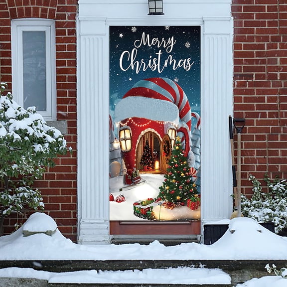 Christmas Door Curtain, Holiday Scene Background Cover, Festive Entryway Decor, Merry Layout Panel, Seasonal Threshold Accent