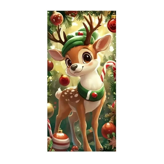 Christmas Door Curtain – Santa Claus Snowman Reindeer Polyester Hanging Door Cover for Home Party Holiday Decoration