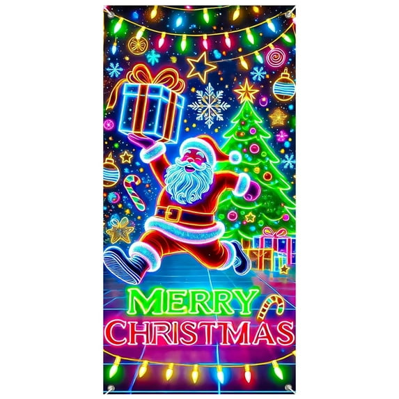 Christmas Door Curtain – Santa Claus Snowman Reindeer Polyester Hanging Door Cover for Home Party Holiday Decoration