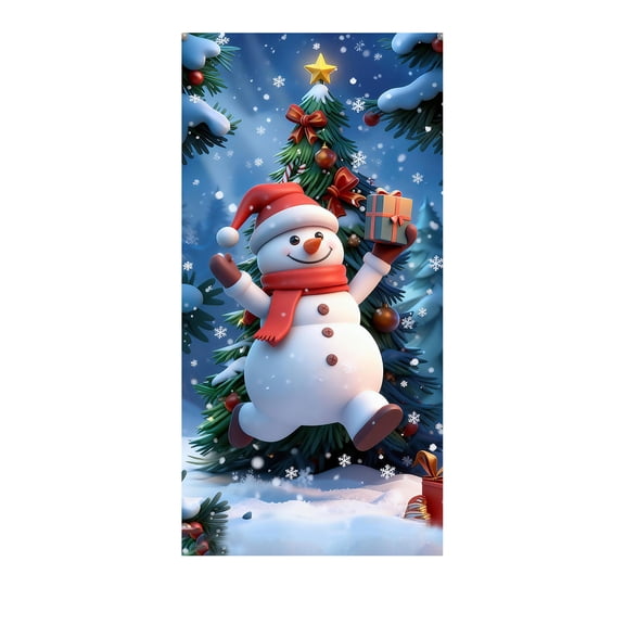 Christmas Door Decor 35X71 Inches Snowman Figure Polyester Hanging For Wall And Door Decoration Easy To Hang And Store