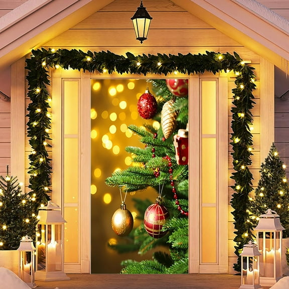 Christmas Door Decor Elastic Fabric Hanging Cloth for Holiday Party Background Wall Decorations with Adhesive Tapes(Gold)