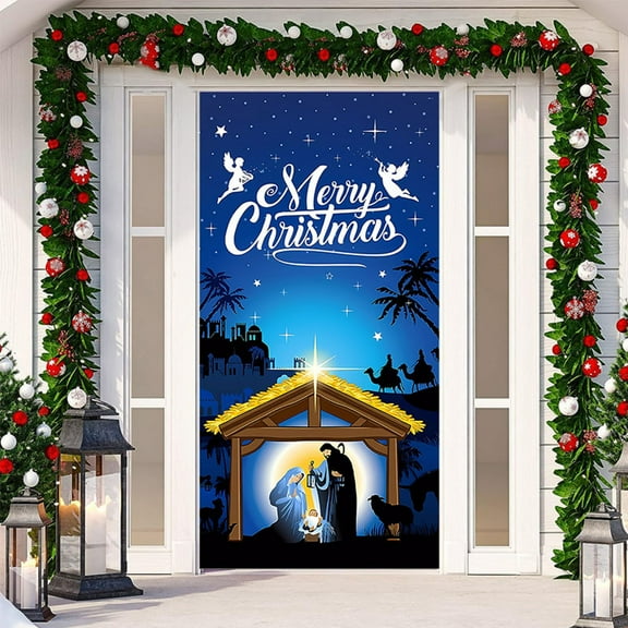 Christmas Door Decoration Door Cover Hanging Cloth Holiday Party Layout Scene Background Cloth Hangs Easy To Use