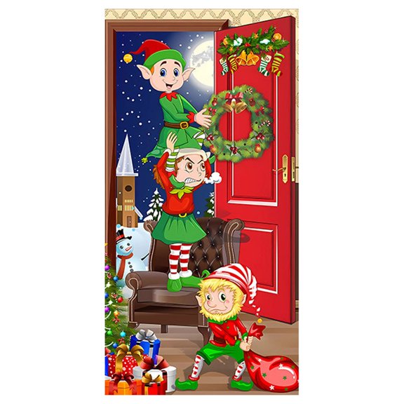 Christmas Door Decoration Door Cover Hanging Cloth Holiday Party Layout Scene Background Cloth