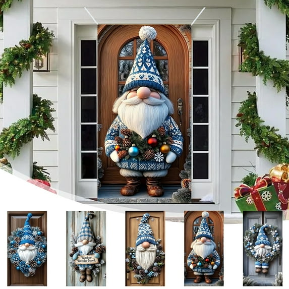 Christmas Door Decorations Christmas Door Cover 35X71 Inch Christmas Wreath Gnome Door Cover Winter Gnome Banner Home Porch Decoration Christmas Gnome Front Door Wall Hanging Party Decor