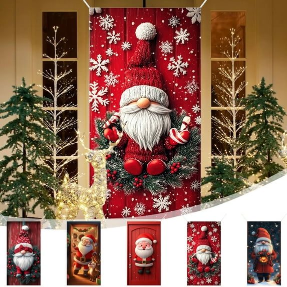 Christmas Door Decorations Christmas Door Cover for Front Door 35X71 Inch Santa Claus Pattern Christmas Door Banner Hanging Party Backdrop Photo Background for Home Wall Door Winter Holiday