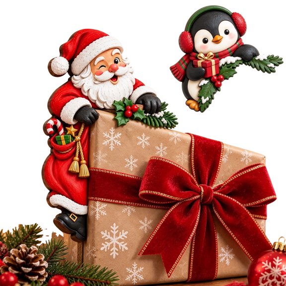 Christmas Door Decorations, Christmas Peekaboo Door Frame Corner Decor for Front Door Entryway