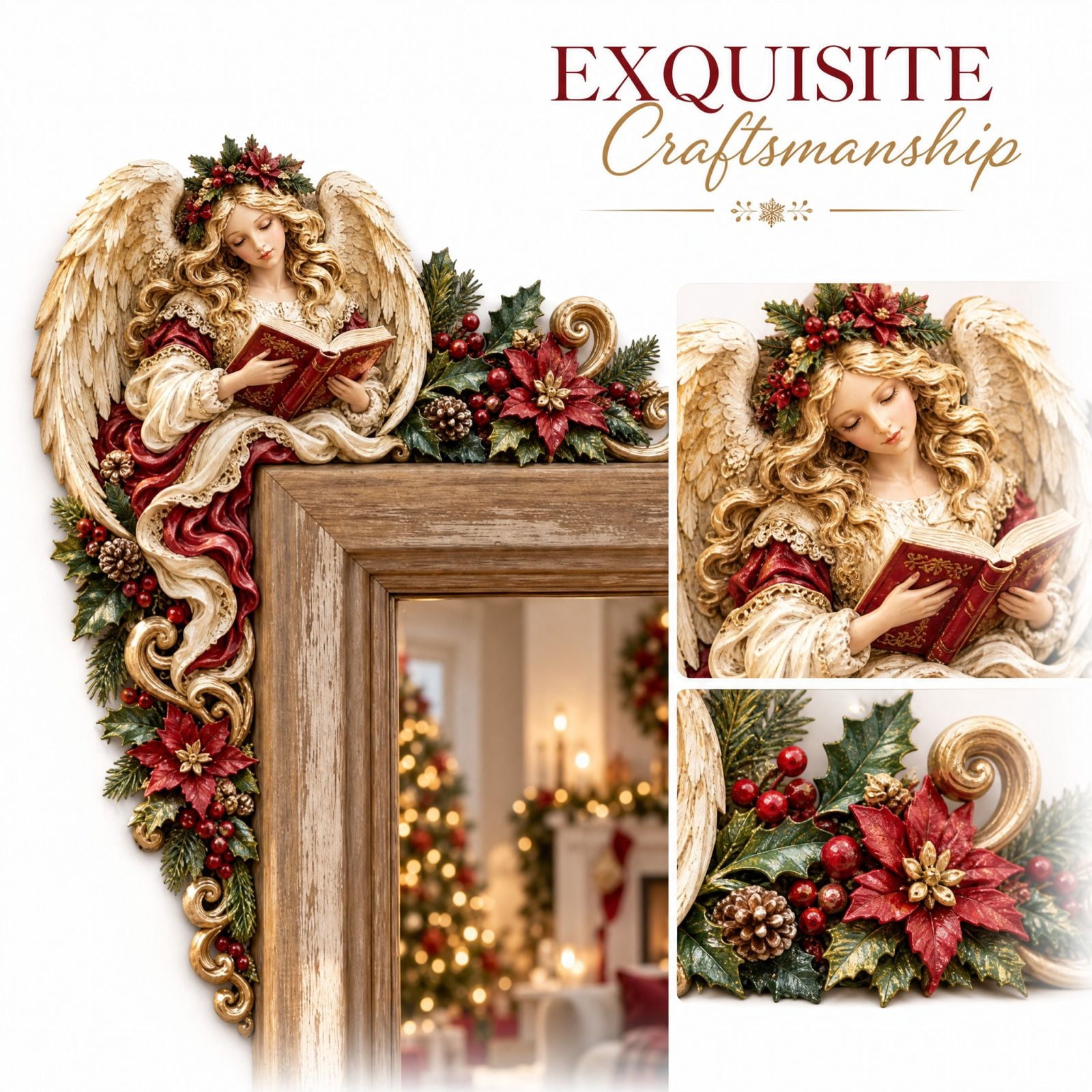 Coner Angel Christmas Door Frame Corner Decor, Angel with Reading Figure and ...
