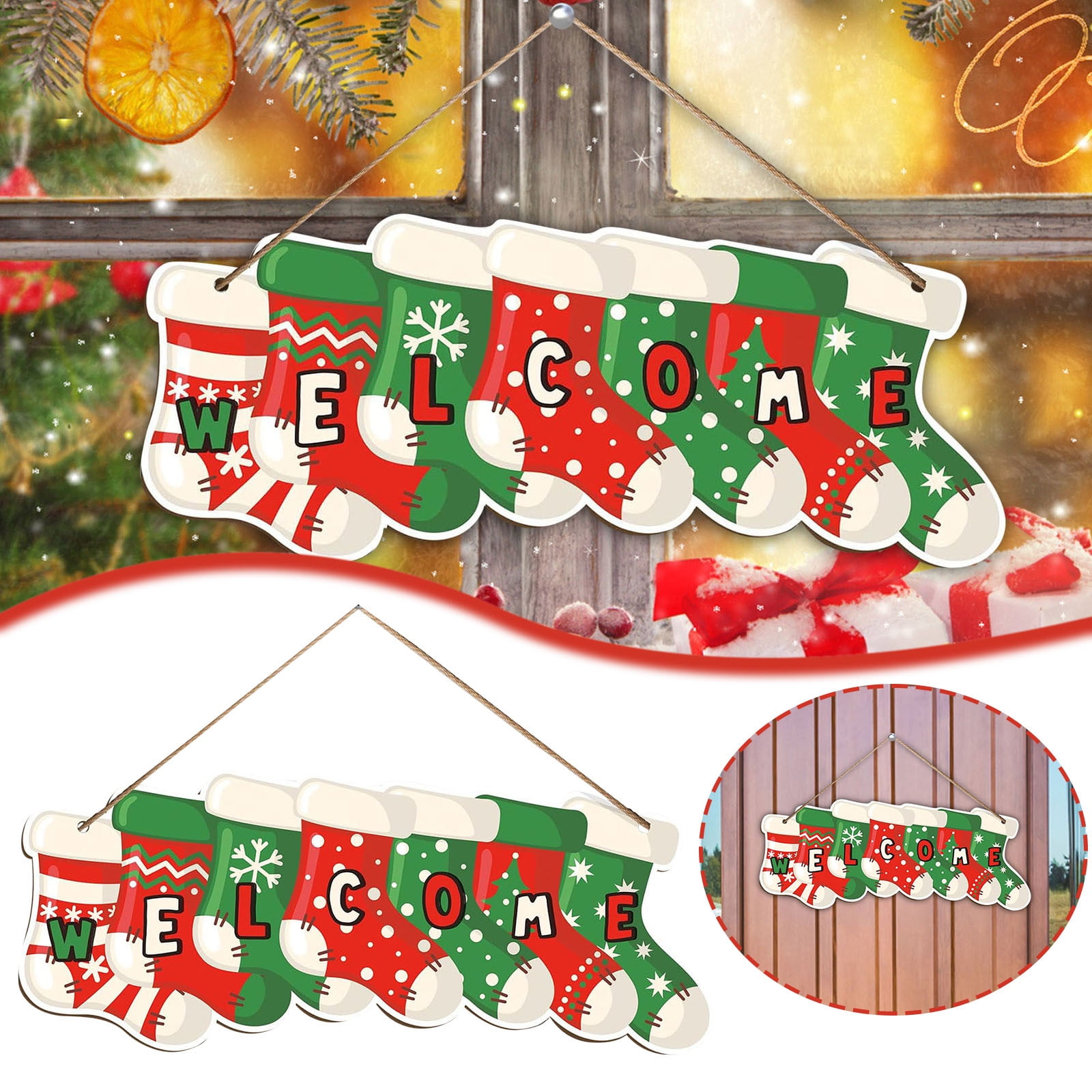 Christmas Door Frame Hanging Wooden Cartoon Doll Modeling Festive Home