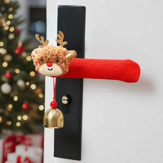 Christmas Door Handle Covers Decorations Soft Polyester Glove for Home Cabinet Festive Holiday Decor Easy to Install(Brown-B)