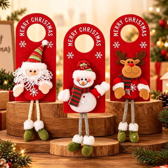 Christmas Door Handle Hanger, Decorative Christmas Knobs for Cabinets, Holiday Handle Covers, Festive Knob Ornaments with Santa, Snowman & Reindeer Shapes for Doors