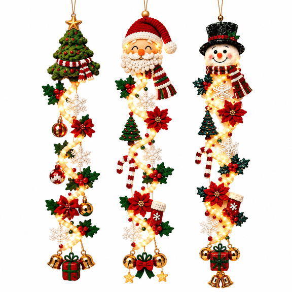 Christmas Door Hanger Decorations, Glowing Lighted Vertical Display for Home Holiday Entryway Decor