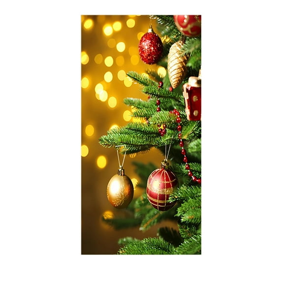 Christmas Door Hanging Cloth 35 x 79 Inch – Blue & Gold Polyester Elastic Door Cover Tapestry – Holiday Party Backdrop, Room Wall & Door Decoration with Easy Installation