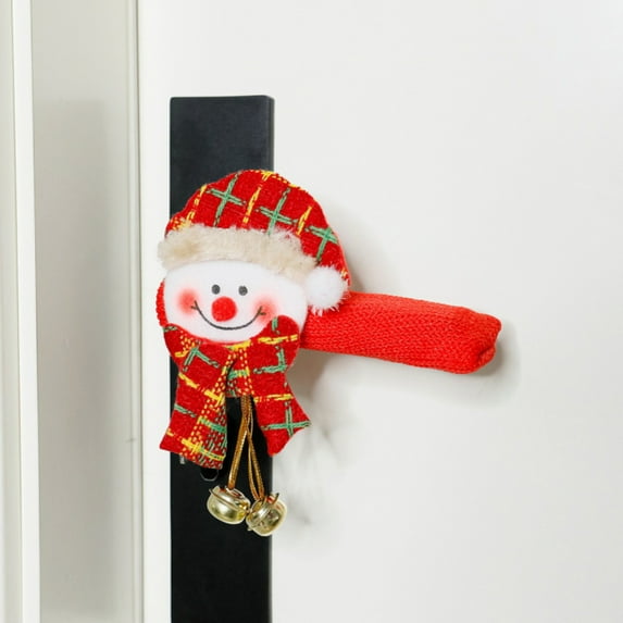 Christmas Door Knob Cover, Cute Fabric Christmas Door Handle Decorations, Xmas Decoration for Home Living Room Bedroom Hotel (Red-Snowman)