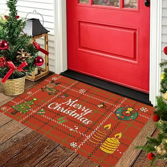 Christmas Door Mat 15.7x23.6 Inch – Non-Slip Absorbent Entrance Rug for Home Kitchen Bathroom – Festive Polyester Floor Mat for Indoor Holiday Decor