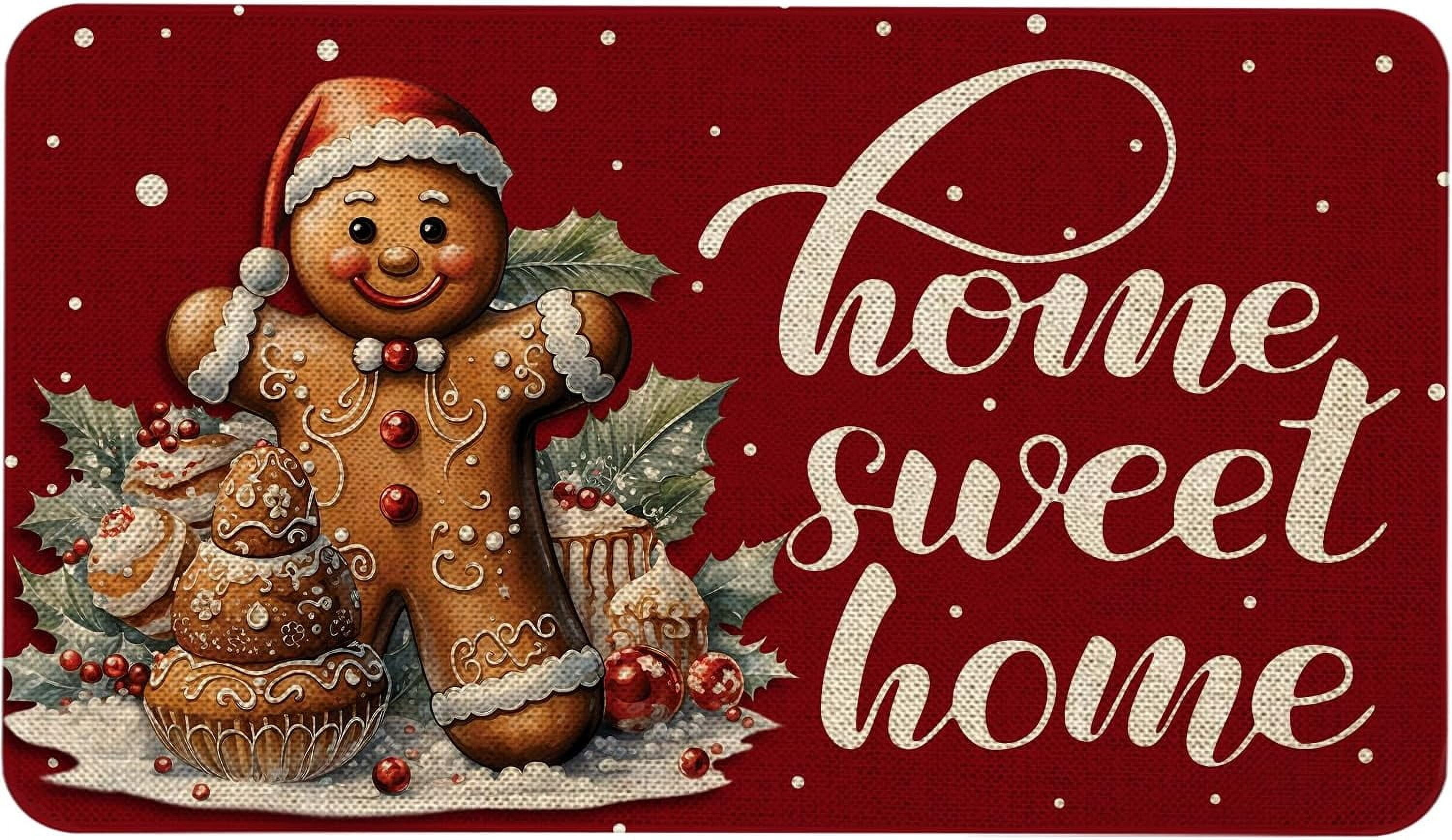 Christmas Door Mat 17x29 Inch Home Sweet Home Doormat Decorative Outdoor Winter Christmas Gingerbread Decoration Indoor Outdoor Entrance Floor mat, Non Slip Welcome Party Decor